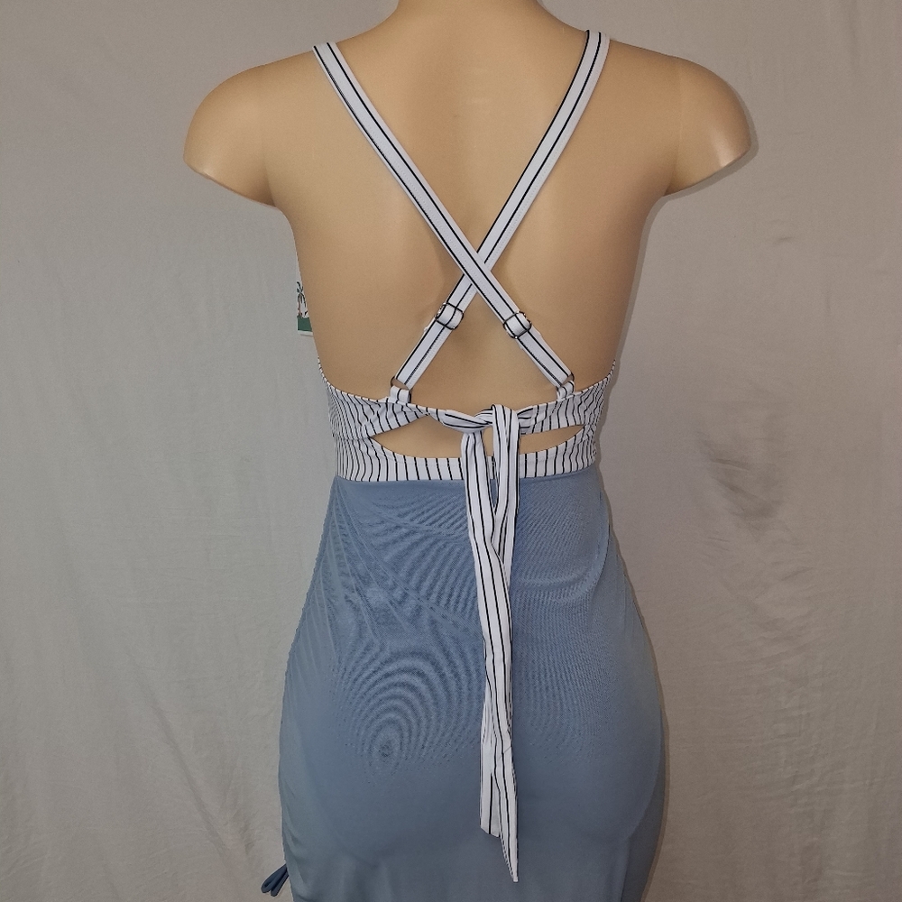 B2 PRITY New Striped Halter Swimsuit with Blue Skirt size M - Picture 11 of 16